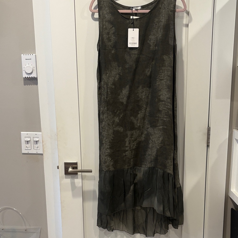 Elegant High Low Dress in Olive Green